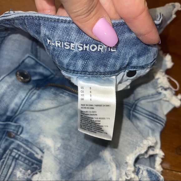 AE American Eagle Women's Hi-Rise Shortie Super Stretch X Blue Denim Shorts Sz 0 - Picture 5 of 6